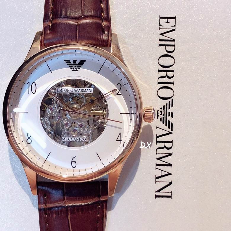 Emporio Armani Men’s Automatic Brown Leather Strap White Dial 41mm Watch AR1920