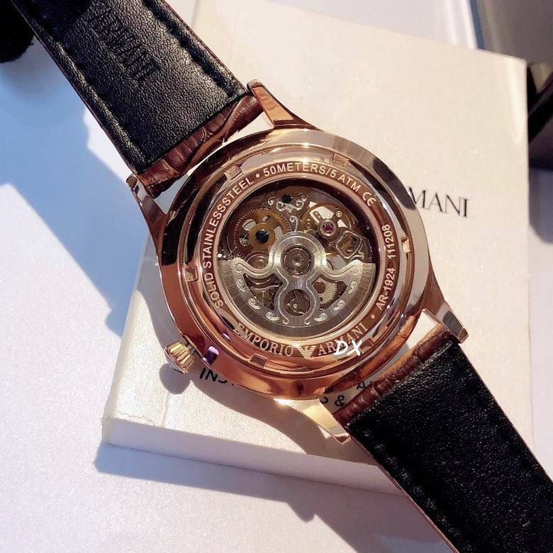 Emporio Armani Men’s Automatic Brown Leather Strap White Dial 41mm Watch AR1920