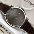 Emporio Armani Luigi Quartz Gray Dial Brown Leather Strap Watch For Men - AR1996