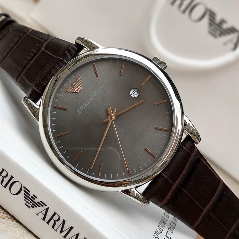 Emporio Armani Luigi Quartz Gray Dial Brown Leather Strap Watch For Men - AR1996
