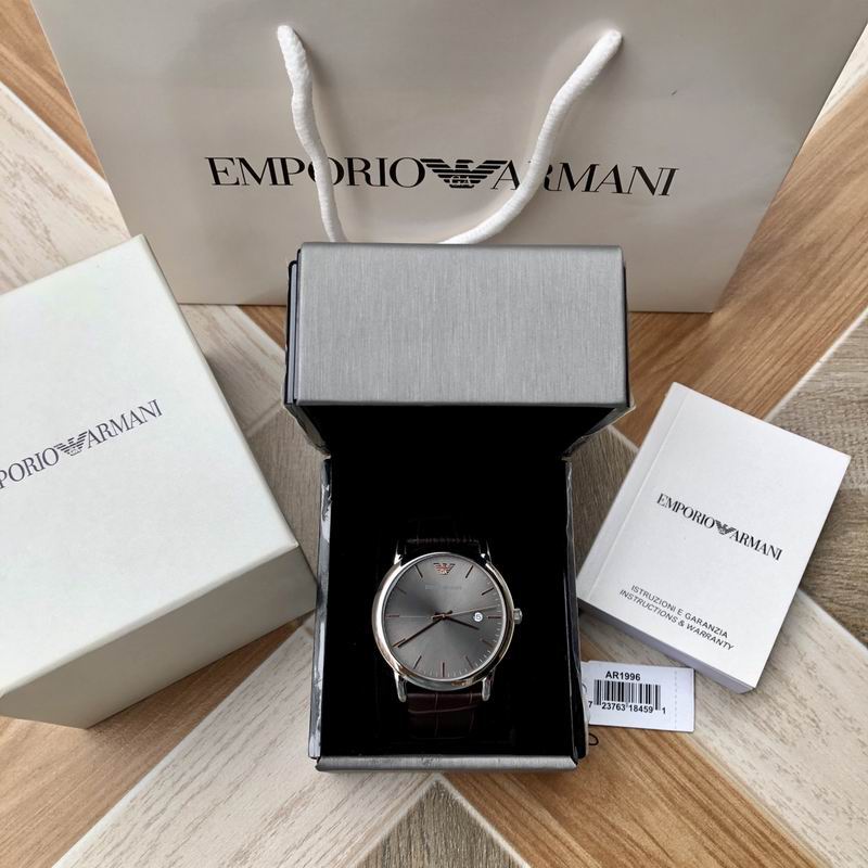 Emporio Armani Luigi Quartz Gray Dial Brown Leather Strap Watch For Men - AR1996