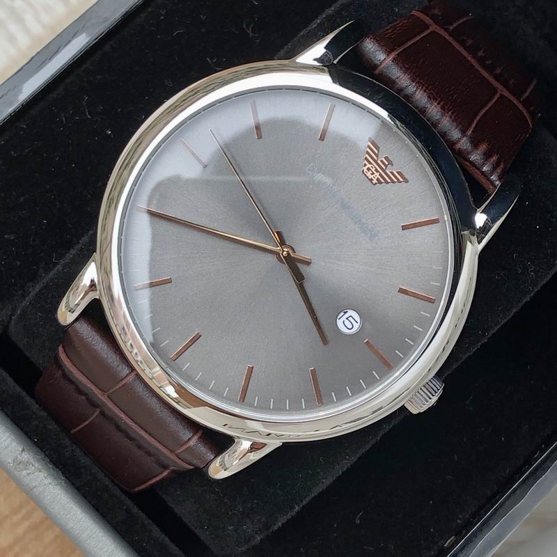 Emporio Armani Luigi Quartz Gray Dial Brown Leather Strap Watch For Men - AR1996