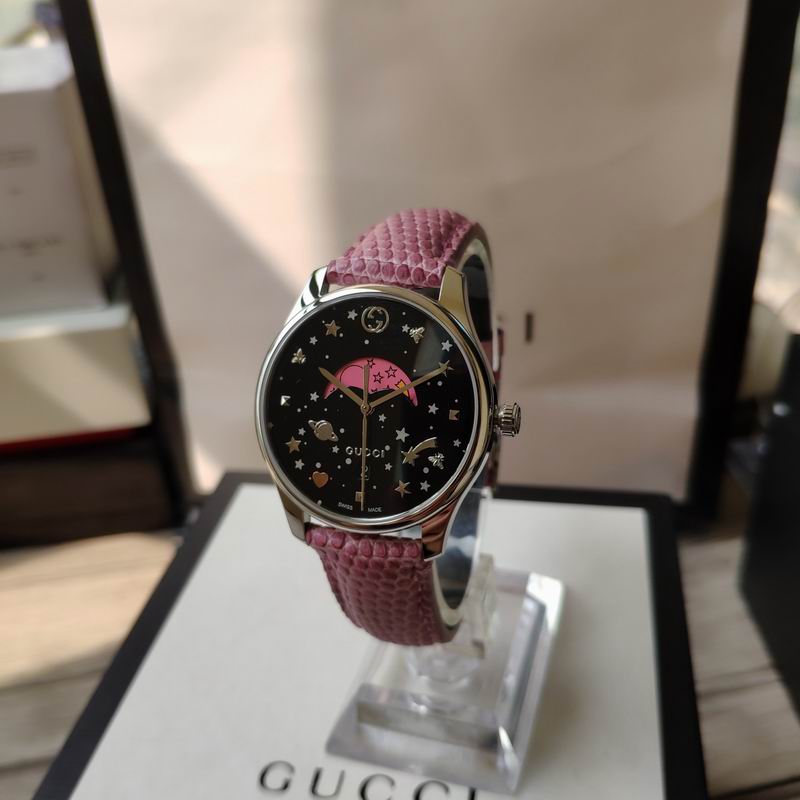 Gucci G-Timeless Pink Lizard-Effect Leather Strap Moonphase watch