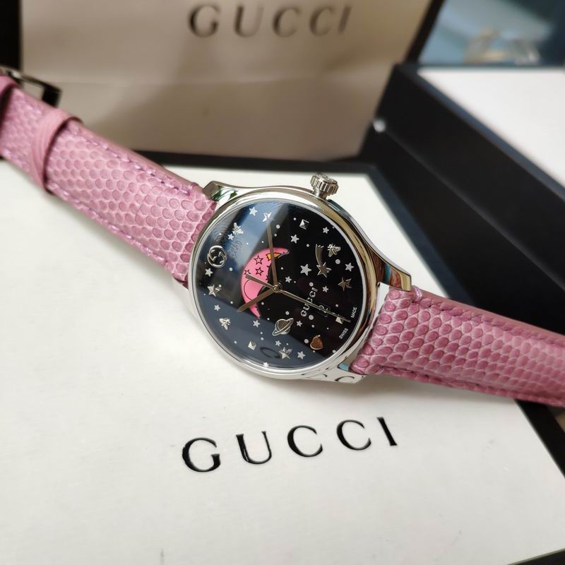 Gucci G-Timeless Pink Lizard-Effect Leather Strap Moonphase watch