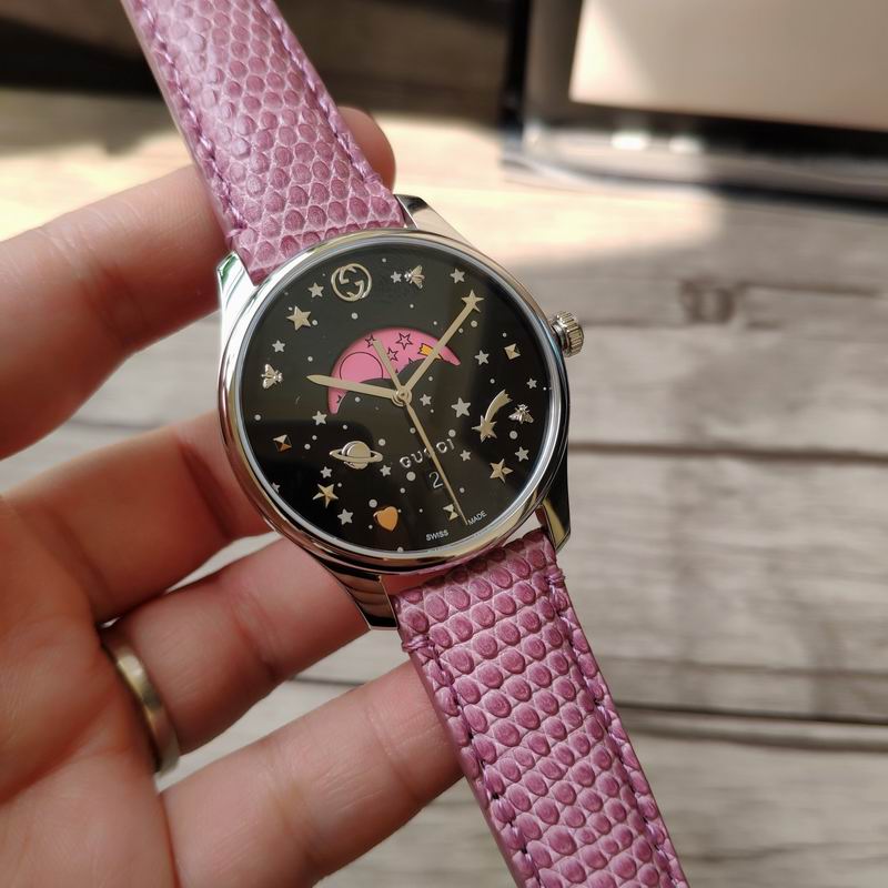 Gucci G-Timeless Pink Lizard-Effect Leather Strap Moonphase watch