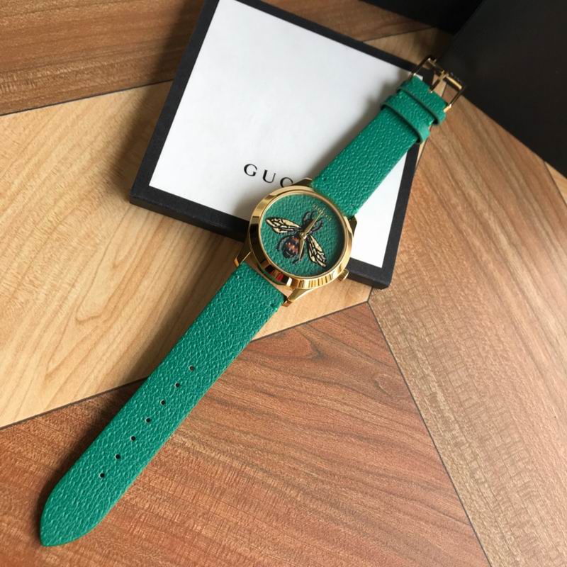 Gucci G Timeless Bee Green Dial Green Leather Strap Watch