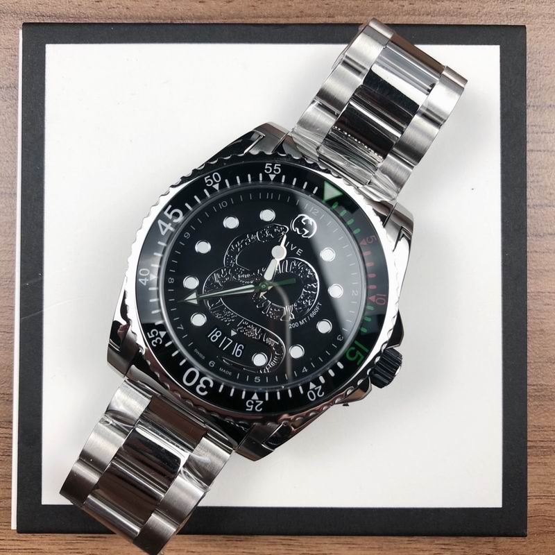 Gucci Dive Snake Black Dial Silver Steel Strap Watch