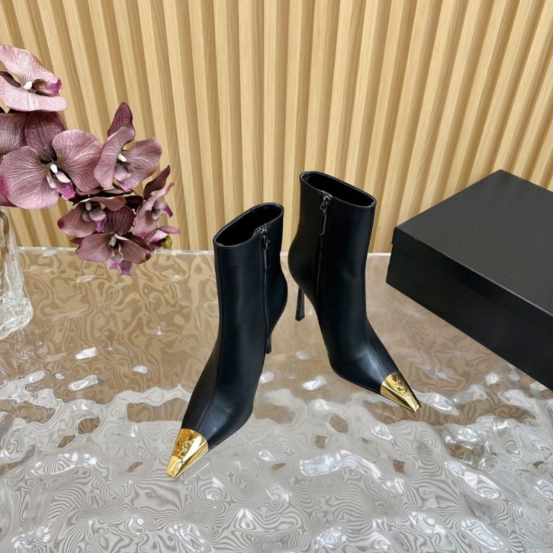YSL Black Leather Heeled Boot