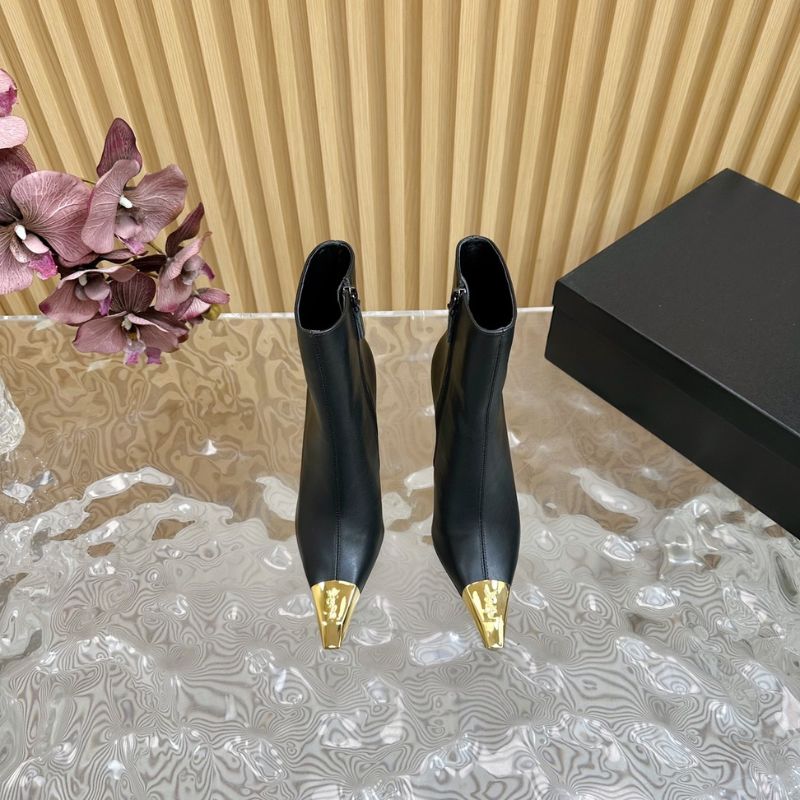 YSL Black Leather Heeled Boot