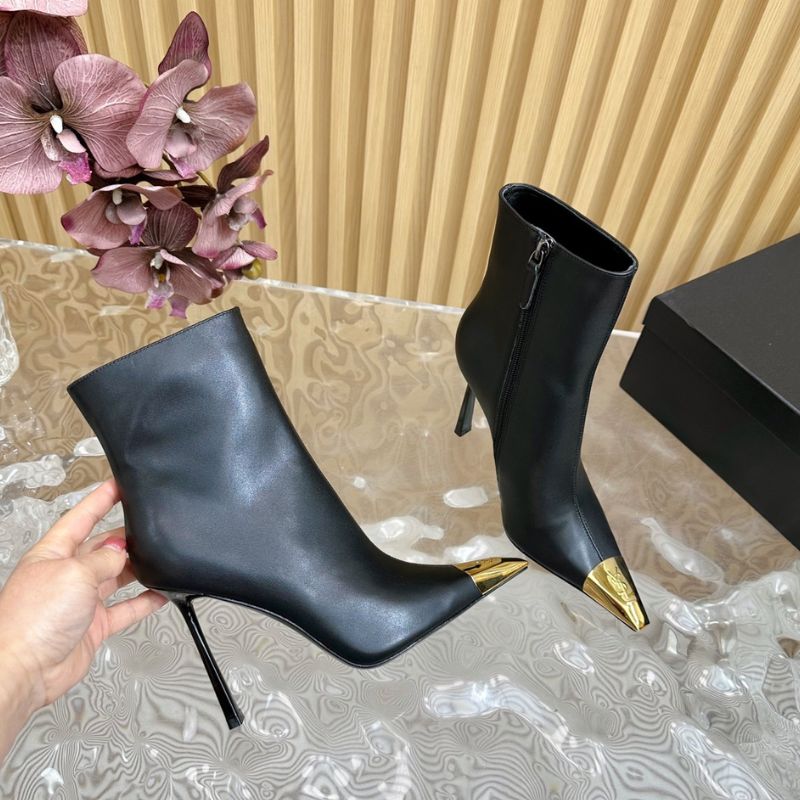 YSL Black Leather Heeled Boot