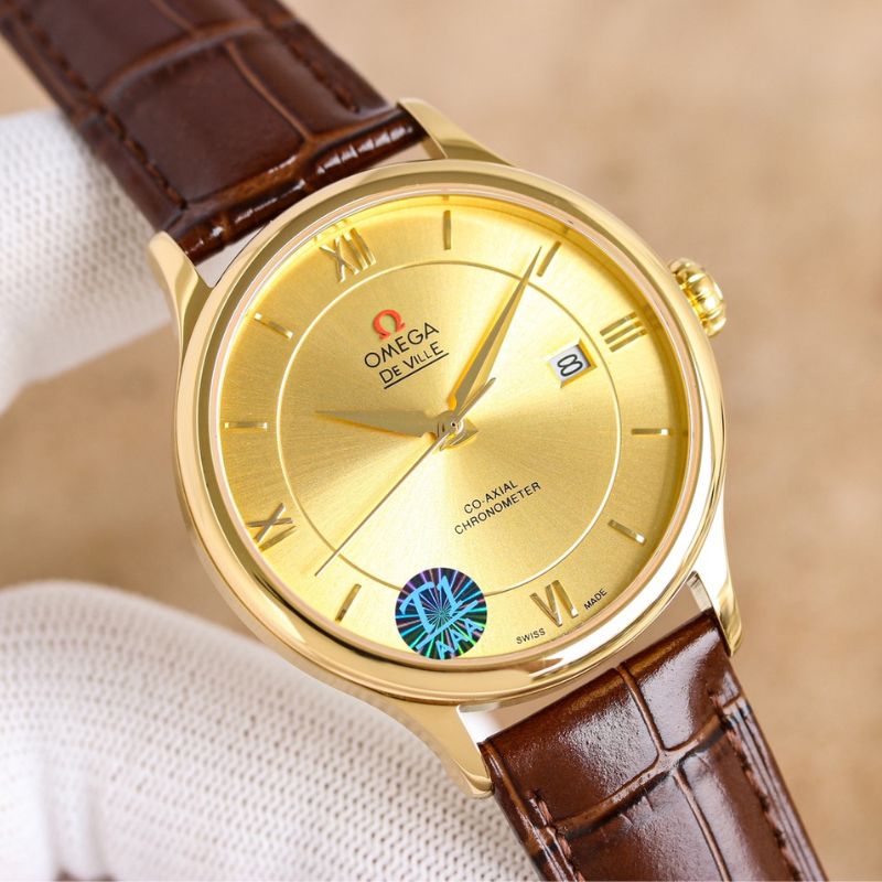 Omega Yellow Gold On Leather Strap