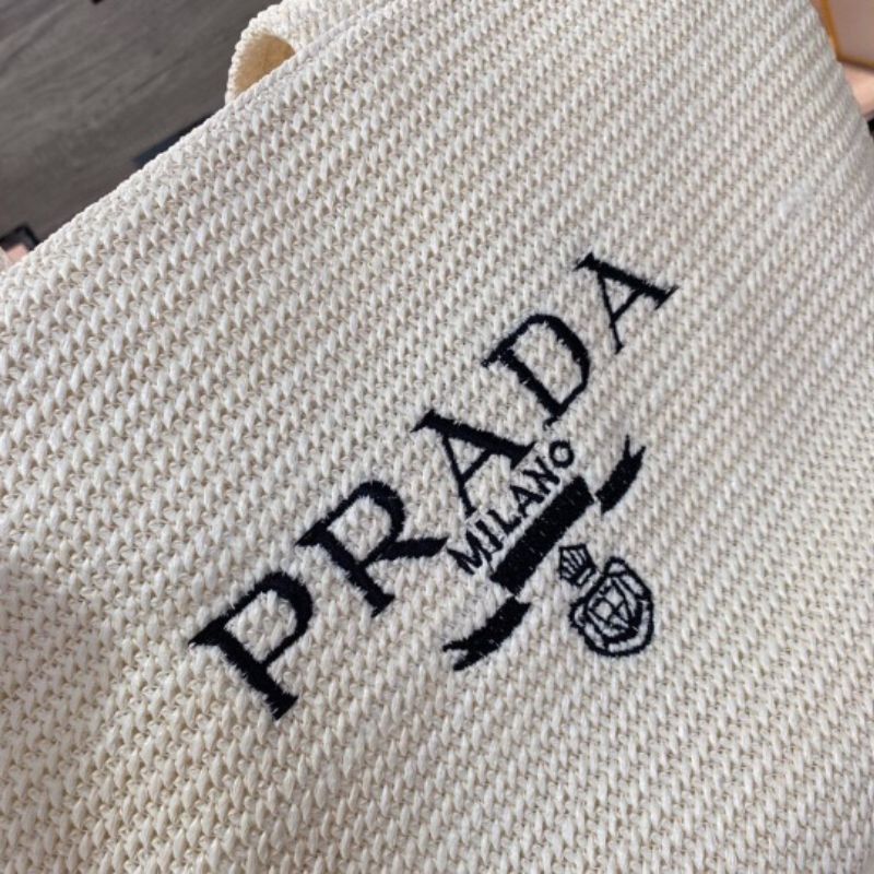 Prada Embroidered Raffia Tote Bag
