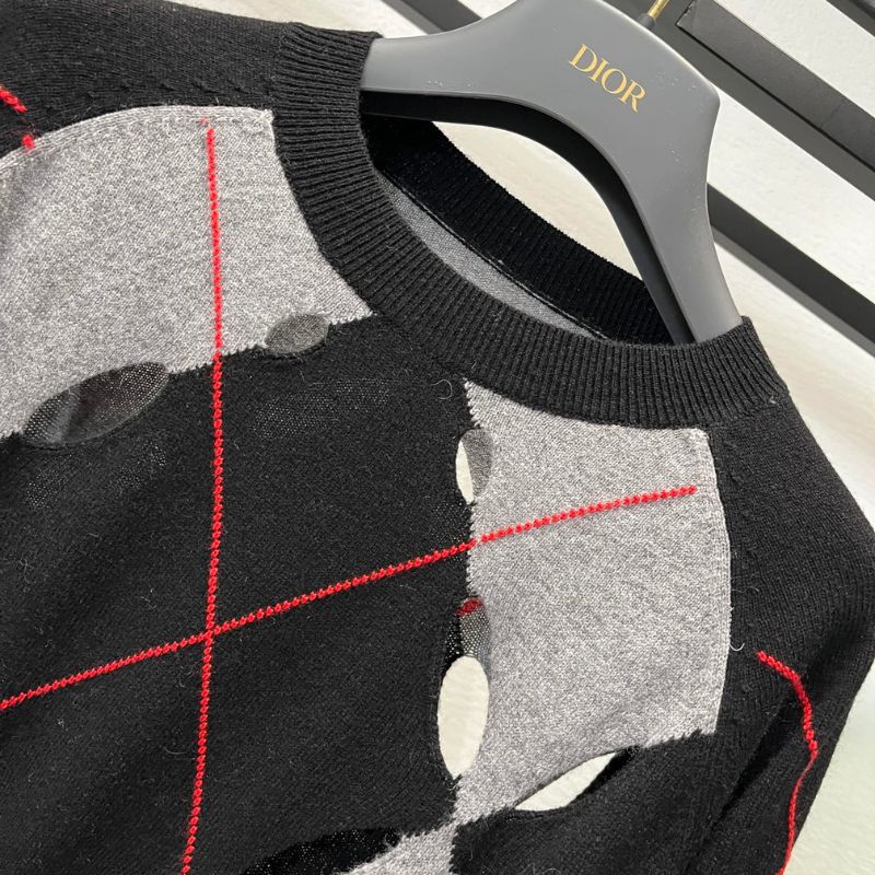 Dior Contrast Diamond Hollow Knit Sweater