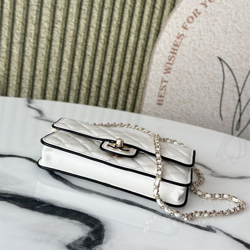 Mini Flap Bag Lambskin & Gold-Tone Metal White & Black