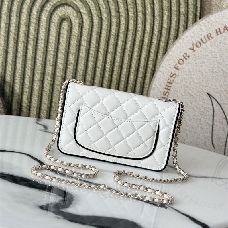 Mini Flap Bag Lambskin & Gold-Tone Metal White & Black