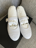 Chanel White Mary Janes Flats